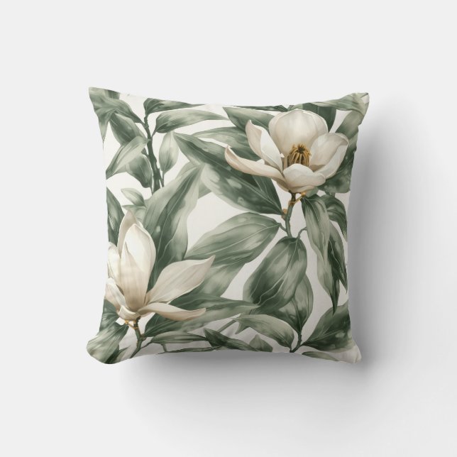 Elegante Witte Magnolia Botanisch Sieraccent Kussen (Voorkant)