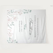 Elegante witte magnolia- en eucalyptusbruiloft wandkleed (Voorkant (horizontaal))