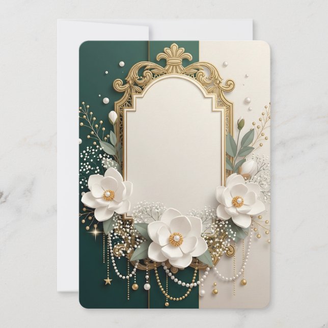 Elegante witte magnolia en gouden sierlijst (Voorkant)