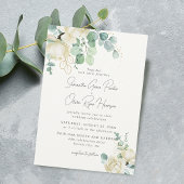 Elegante witte Magnolia Eucalyptus Boeket Bruiloft Kaart