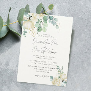 Elegante witte magnolia eucalyptus boeket trouw kaart