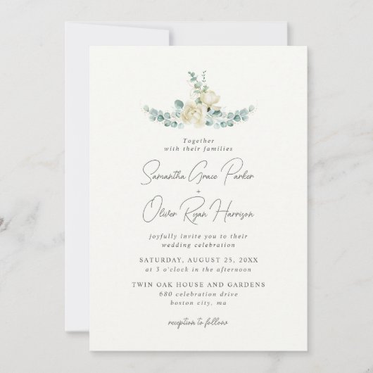 Elegante witte Magnolia Eucalyptus bruiloft detail Kaart (Voorkant)