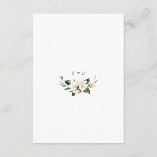 Elegante witte Magnolia gouden bruiloft details Informatiekaartje (Achterkant)