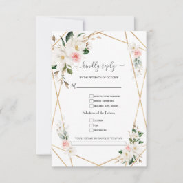 Elegante witte magnolia gouden songrequest bruilof RSVP kaartje