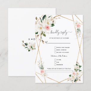 Elegante witte magnolia gouden songrequest bruilof RSVP kaartje