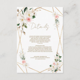 Elegante witte magnolia gouden trouwdetails informatiekaartje