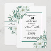 Elegante witte Magnolia groen Flora 1e verjaardag Kaart (Voorkant / Achterkant)