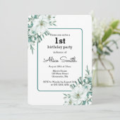 Elegante witte Magnolia groen Flora 1e verjaardag Kaart (Staand voorkant)