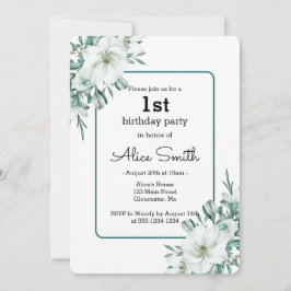 Elegante witte Magnolia groen Flora 1e verjaardag Kaart