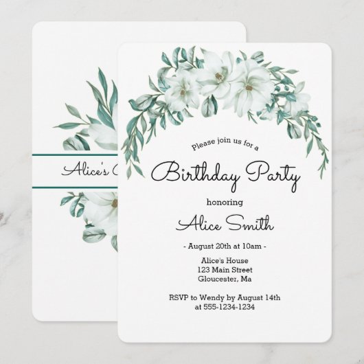 Elegante witte Magnolia groen Flora Verjaardag Kaart (Voorkant / Achterkant)