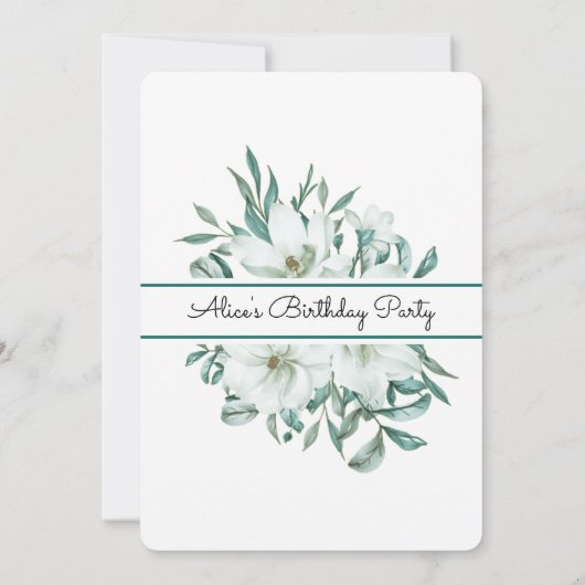 Elegante witte Magnolia groen Flora Verjaardag Kaart (Achterkant)