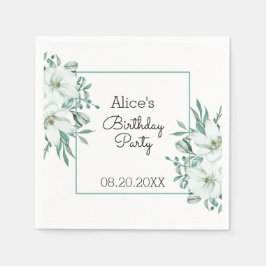 Elegante witte Magnolia groen Flora Verjaardag Servet