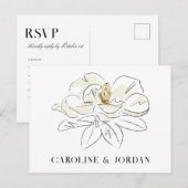 Elegante Witte Magnolia Illustratie Bruiloft RSVP Briefkaart (Voorkant / Achterkant)