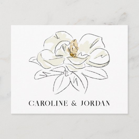 Elegante Witte Magnolia Illustratie Bruiloft RSVP Briefkaart (Voorkant)