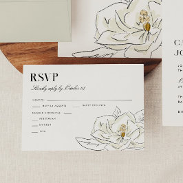 Elegante Witte Magnolia Illustratie Bruiloft RSVP Kaartje