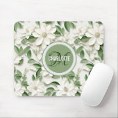 Elegante witte magnolia monogrammed naam muismat (Met muis)