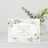 Elegante witte magnolia roze gouden bruiloft save the date (Staand voorkant)