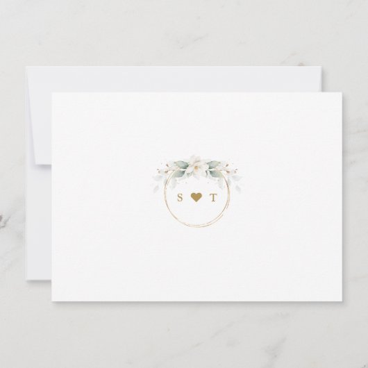 Elegante witte magnolia roze gouden bruiloft save the date (Achterkant)