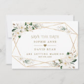 Elegante witte magnolia roze gouden bruiloft save the date (Voorkant)