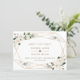 Elegante witte magnolia roze gouden bruiloft save the date