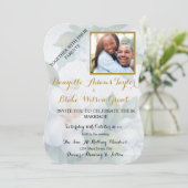 Elegante witte Magnolia Waterverf foto bruiloft Kaart (Staand voorkant)