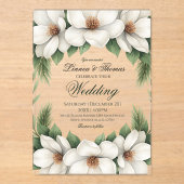 Elegante Witte Magnolia Wedding Pine Tree Lijst Acryl Uitnodigingen (Voorkant)
