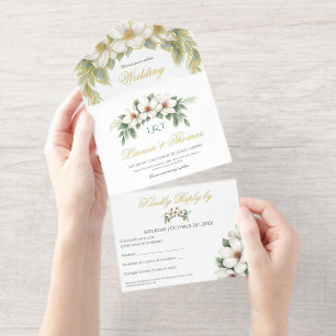 Elegante Witte Magnolia Wedding Pine Tree Lijst All In One Uitnodiging