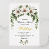 Elegante Witte Magnolia Wedding Pine Tree Lijst Folie Uitnodiging (Voorkant)