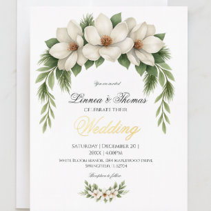 Elegante Witte Magnolia Wedding Pine Tree Lijst Folie Uitnodiging