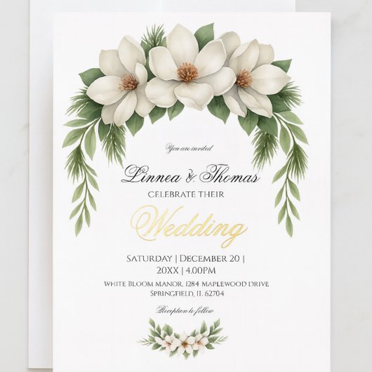 Elegante Witte Magnolia Wedding Pine Tree Lijst Folie Uitnodiging
