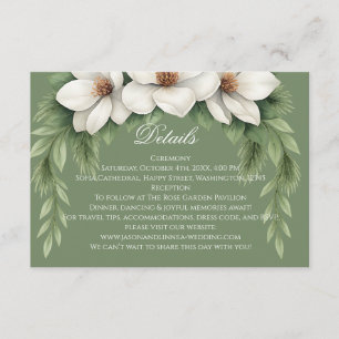 Elegante Witte Magnolia Wedding Pine Tree Lijst Informatiekaartje
