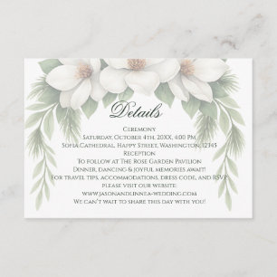 Elegante Witte Magnolia Wedding Pine Tree Lijst Informatiekaartje