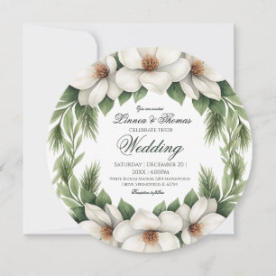 Elegante Witte Magnolia Wedding Pine Tree Lijst Kaart