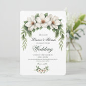 Elegante Witte Magnolia Wedding Pine Tree Lijst Kaart (Staand voorkant)