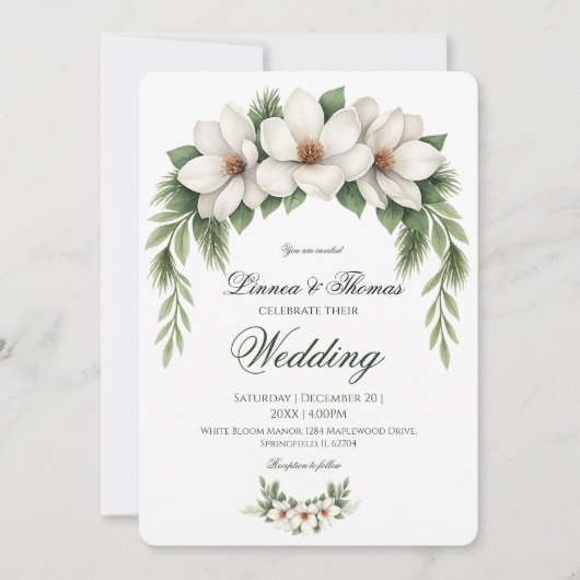 Elegante Witte Magnolia Wedding Pine Tree Lijst Kaart (Voorkant)