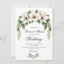 Elegante Witte Magnolia Wedding Pine Tree Lijst Kaart