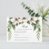 Elegante Witte Magnolia Wedding Pine Tree Lijst RSVP Kaartje (Staand voorkant)