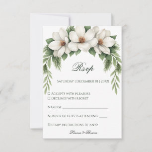 Elegante Witte Magnolia Wedding Pine Tree Lijst RSVP Kaartje