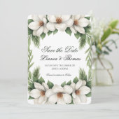 Elegante Witte Magnolia Wedding Pine Tree Lijst Save The Date (Staand voorkant)