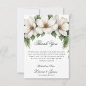 Elegante Witte Magnolia Winter Wedding Pine Tree Bedankkaart (Voorkant)