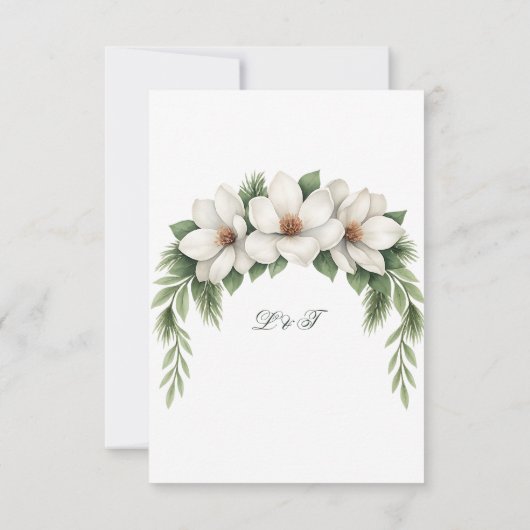 Elegante Witte Magnolia Winter Wedding Pine Tree Bedankkaart (Achterkant)