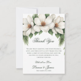Elegante Witte Magnolia Winter Wedding Pine Tree Bedankkaart