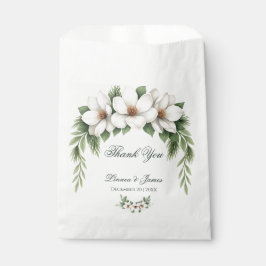 Elegante Witte Magnolia Winter Wedding Pine Tree Bedankzakje