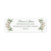 Elegante Witte Magnolia Winter Wedding Pine Tree Etiket (Voorkant)