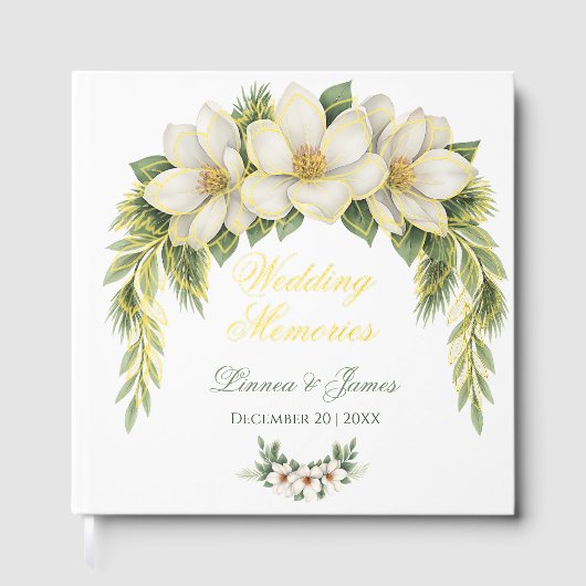 Elegante Witte Magnolia Winter Wedding Pine Tree Gastenboek (Voorkant)
