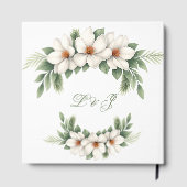 Elegante Witte Magnolia Winter Wedding Pine Tree Gastenboek (Achterkant)