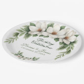 Elegante Witte Magnolia Winter Wedding Pine Tree Papieren Bordje (Gekanteld)