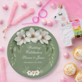 Elegante Witte Magnolia Winter Wedding Pine Tree Papieren Bordje (Feest)