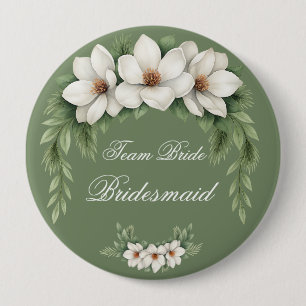 Elegante Witte Magnolia Winter Wedding Pine Tree Ronde Button 4,0 Cm