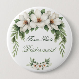 Elegante Witte Magnolia Winter Wedding Pine Tree Ronde Button 4,0 Cm